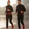 Women's Black & Red Cropped Tracksuit Set