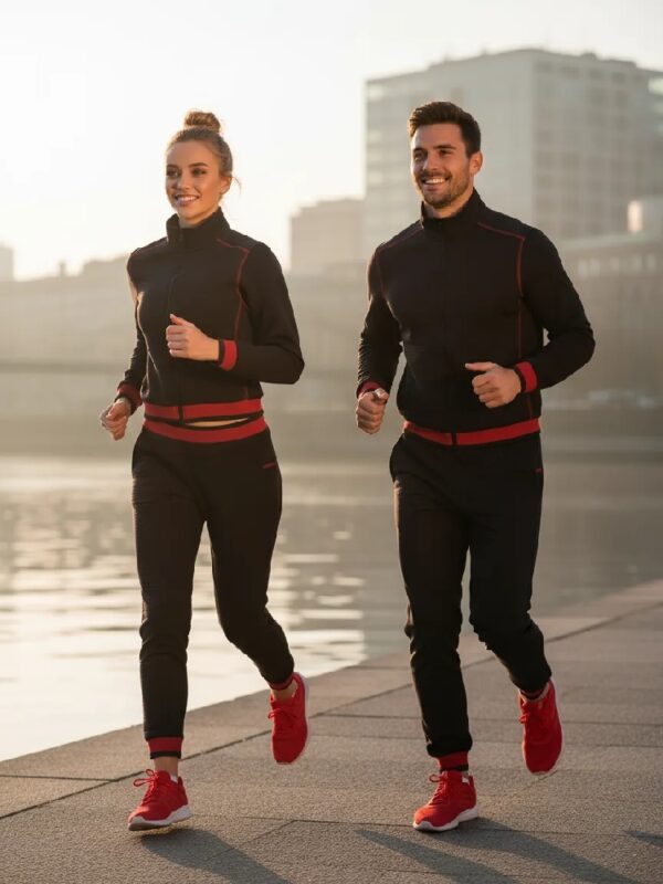 Women's Black & Red Cropped Tracksuit Set