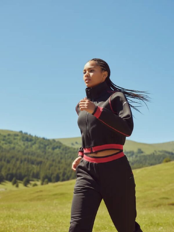 Women's Black & Red Cropped Tracksuit Set
