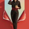 Women's Black & Red Cropped Tracksuit Set