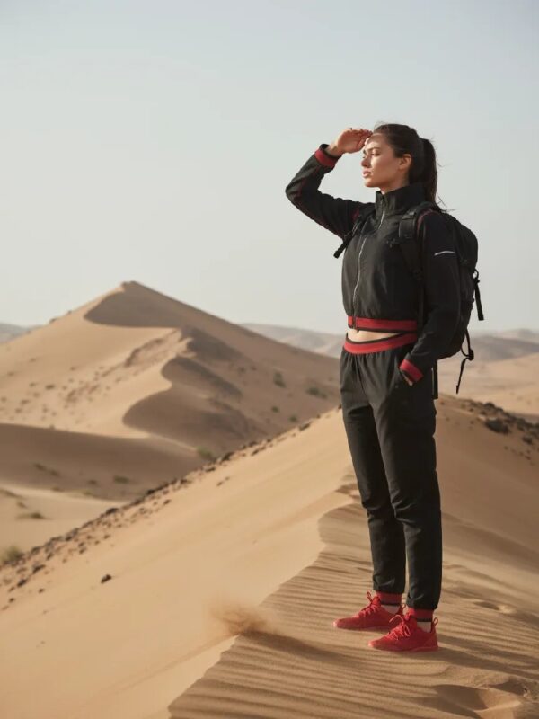 Women's Black & Red Cropped Tracksuit Set