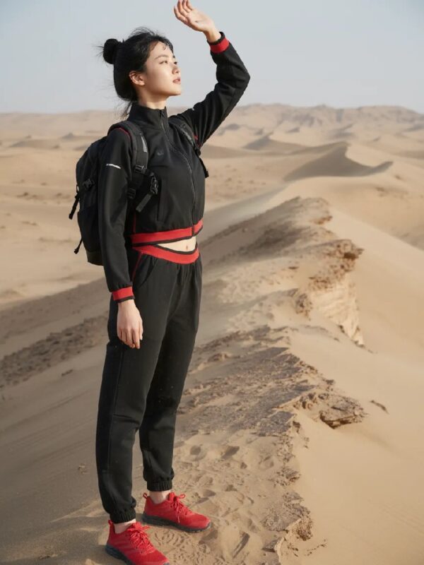 Women's Black & Red Cropped Tracksuit Set