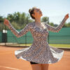 Women's Leopard Print Long-Sleeve Tennis Dress