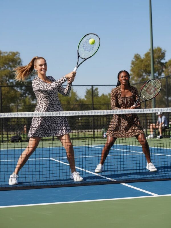 Women's Leopard Print Long-Sleeve Tennis Dress