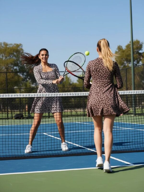 Women's Leopard Print Long-Sleeve Tennis Dress